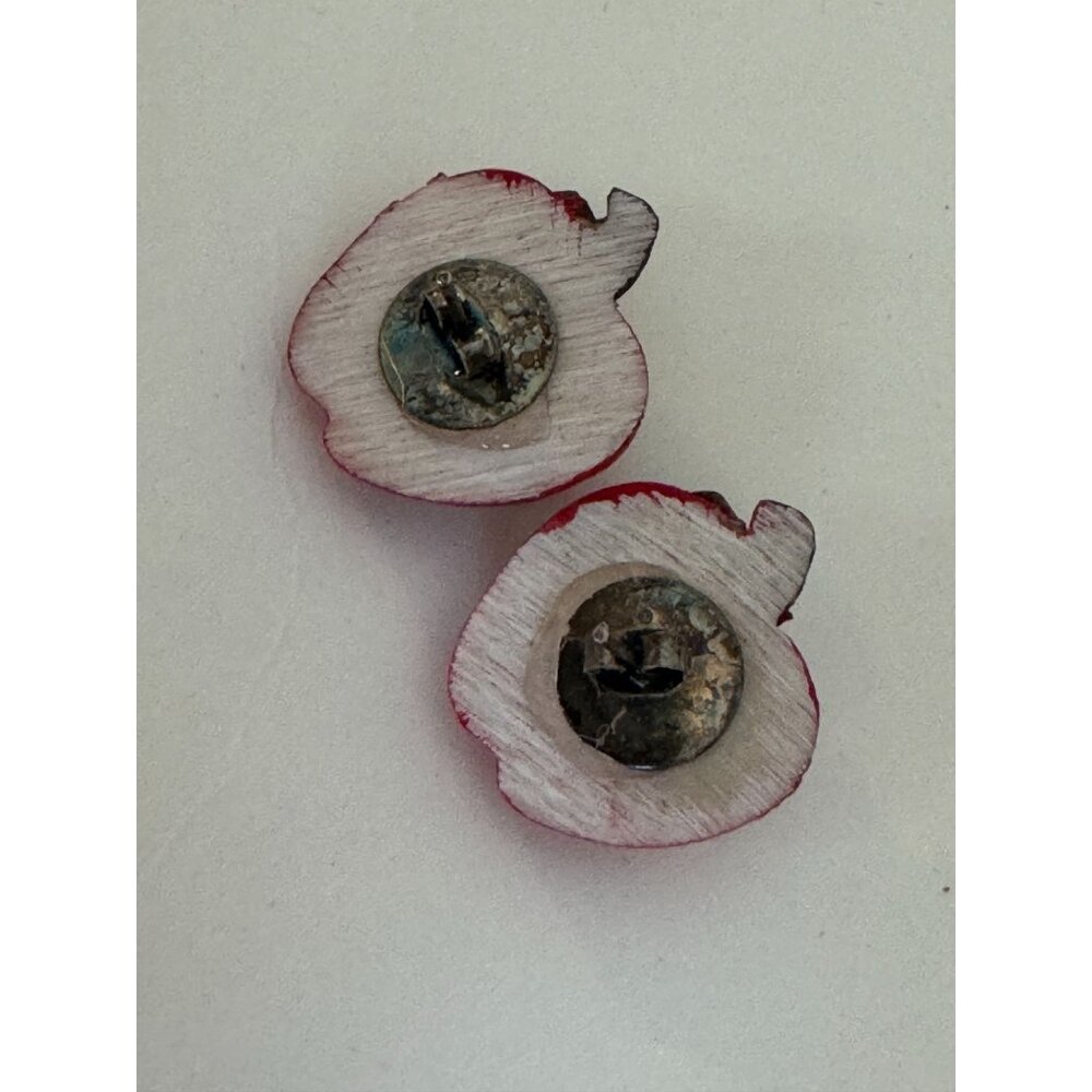 Apple Shaped Stud Earrings Vintage Teacher School Fruit Fall Harvest Jewelry - Picture 2 of 4
